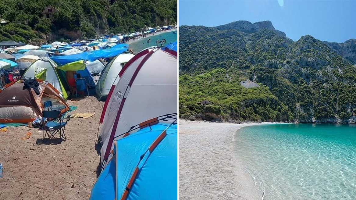 Εύβοια: «Πνίγηκε» στις σκηνές μια από τις ωραιότερες παραλίες του νησιού - Δείτε φωτογραφία