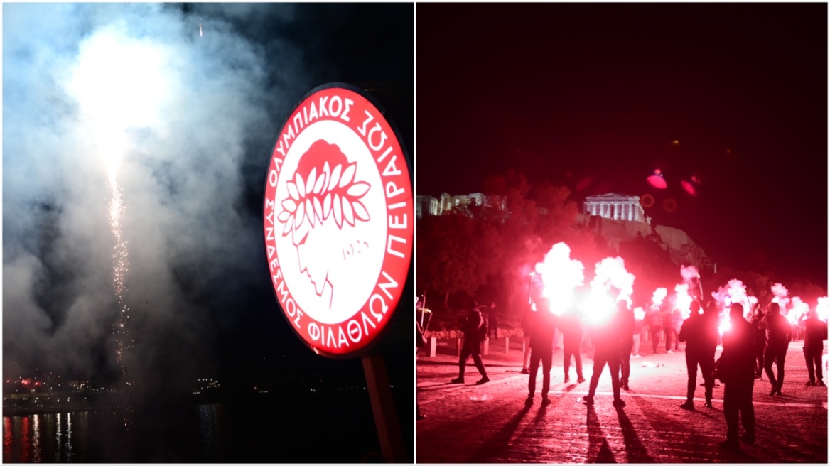 Ερυθρόλευκο πάρτι σε Πειραιά και Αθήνα για τα 100 χρόνια του Ολυμπιακού - Δείτε βίντεο και φωτογραφίες 