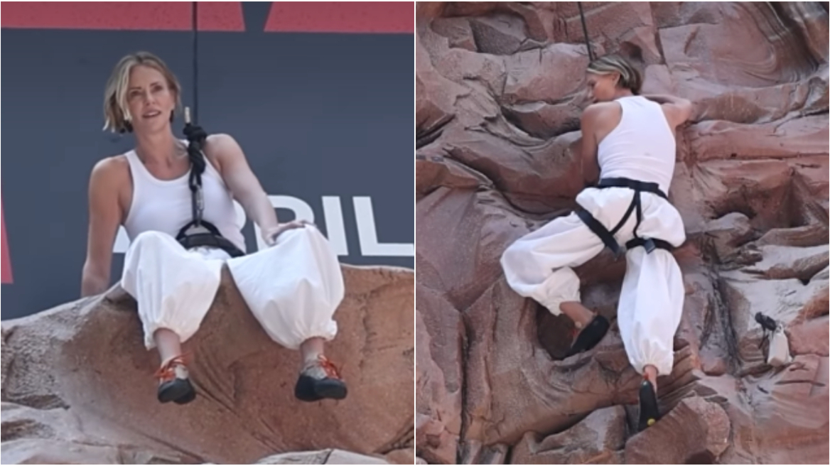 Η Σαρλίζ Θερόν σκαρφάλωσε σε κτίριο στην Times Square, δείτε βίντεο