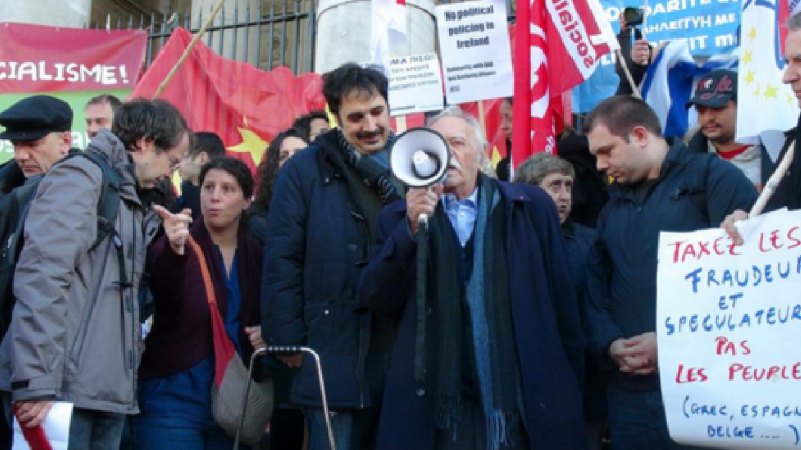 Ο Μανώλης Γλέζος στη συγκέντρωση αλληλεγγύης του Βελγίου
