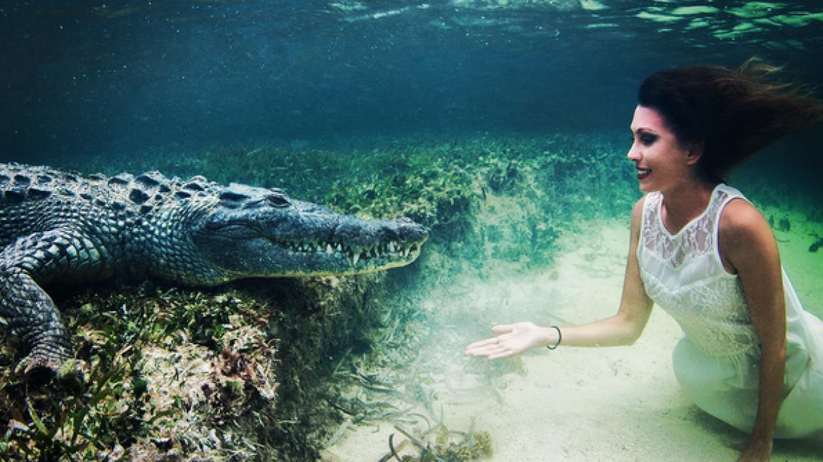 Βίντεο: Δείτε Ιταλίδα μοντέλο να κολυμπάει με κροκόδειλο!