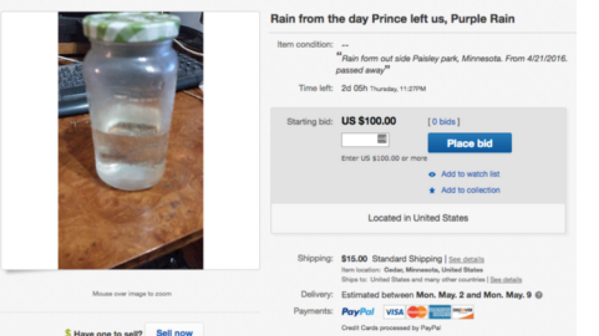 Πουλάνε στο eBay νερό της βροχής από την ημέρα που πέθανε ο Prince