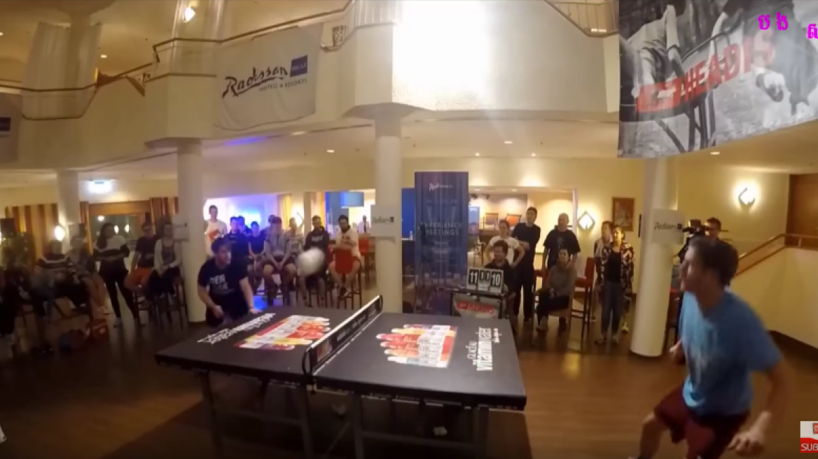 Incredible table tennis with headers! (amazing video)