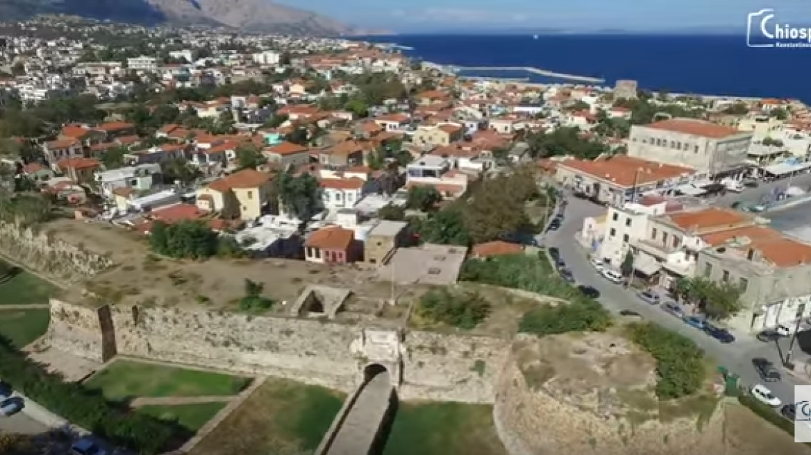 Beautiful aerial footage of Chios castle (video)