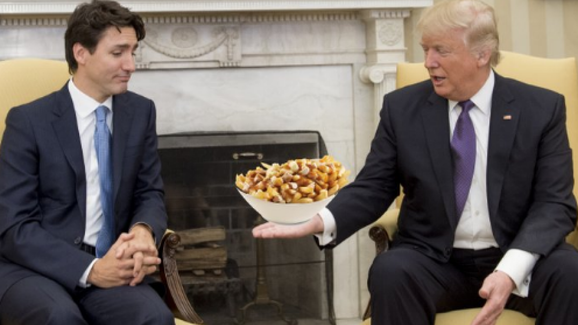 «Γλέντι» στο twitter με τη χειραψία Τραμπ,Τριντό! - Πατάτες, μπύρες και ζώα σε μια... άδεια παλάμη 