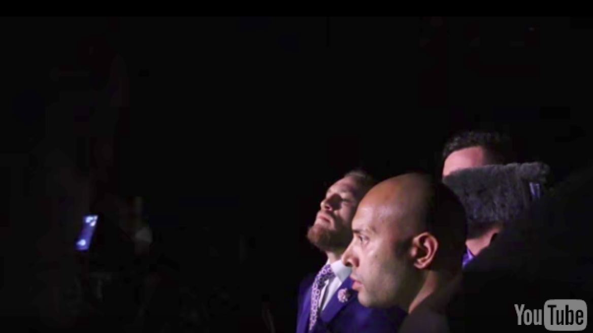 Epic fan sneaks into McGregor-Mayweather London presser! (video)