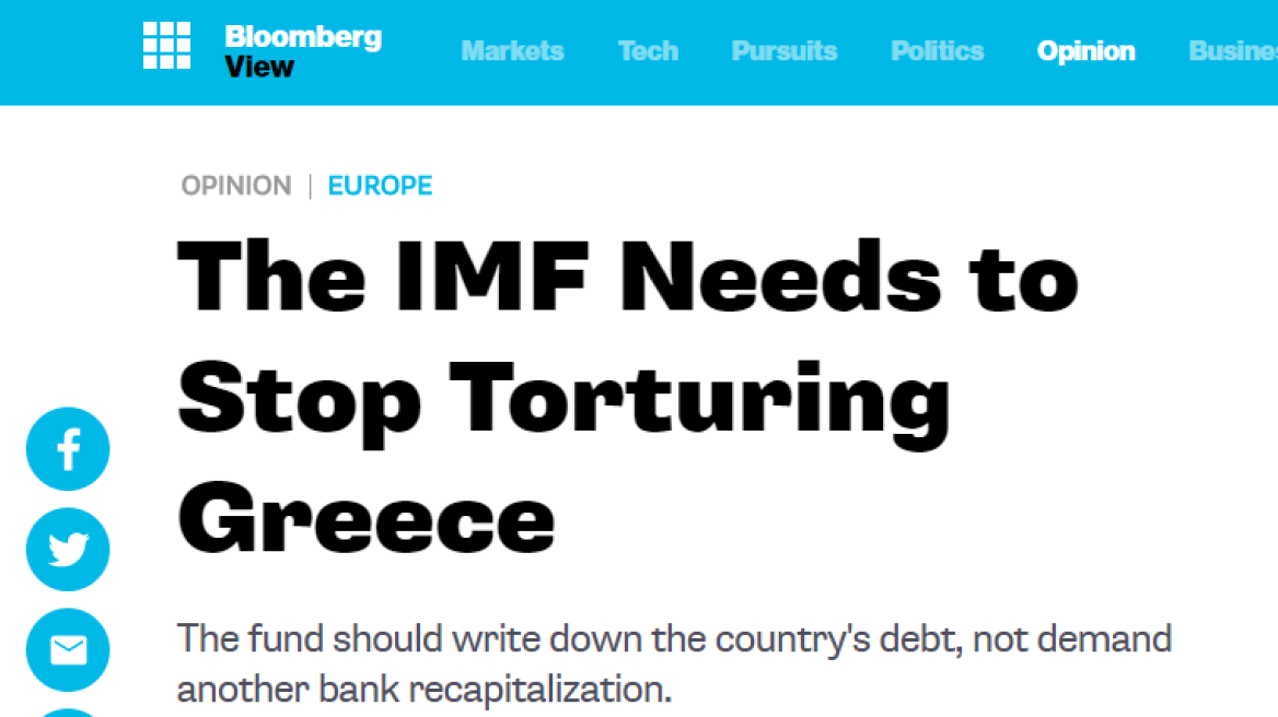 IMF should stop torturing Greece: Bloomberg opinion article