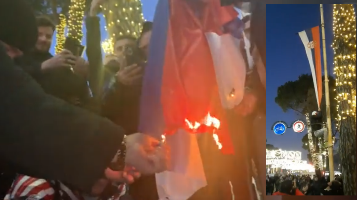 Χειροπέδες σε Αλβανούς διαδηλωτές που έκαψαν σερβική σημαία στα Τίρανα