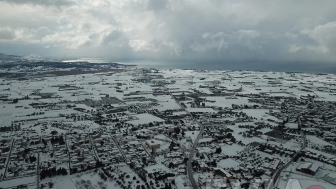 Κακοκαιρία «Ελπίς»: Μαγευτικά πλάνα από ψηλά από τα χιονισμένα Ψαχνά Ευβοίας - Βίντεο και φωτογραφίες