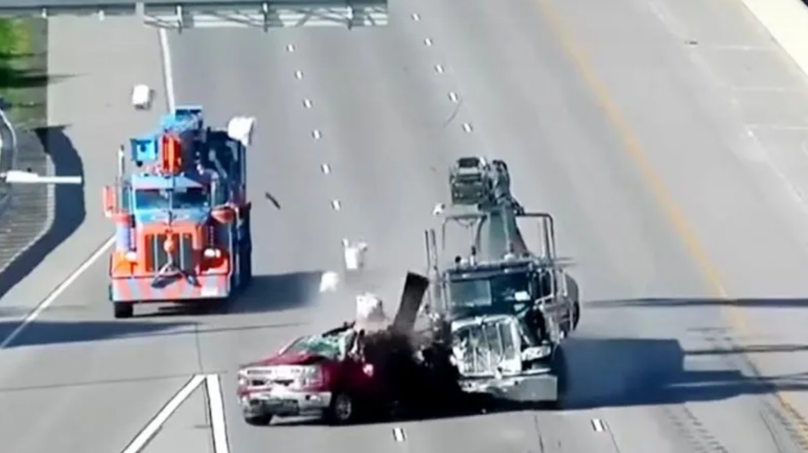 Σοκαριστικό τρακάρισμα με νταλίκα και αγροτικό (+video)