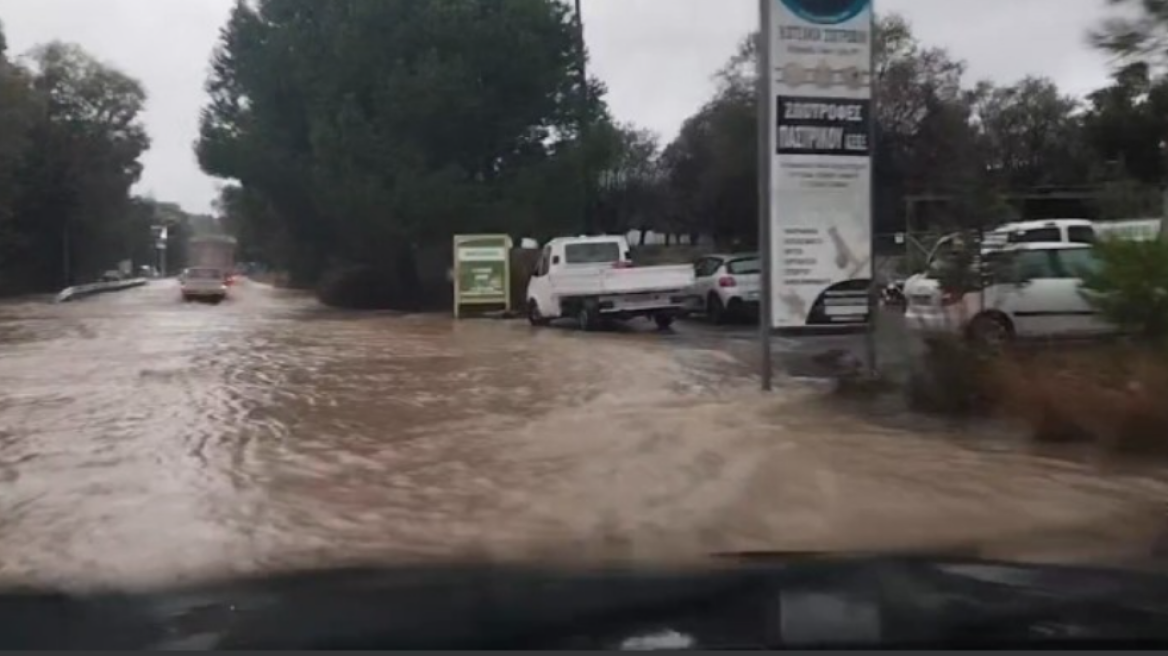 Καιρός: Η κακοκαιρία «χτυπά» τη Ρόδο - Ποτάμια οι δρόμοι από την έντονη βροχή 