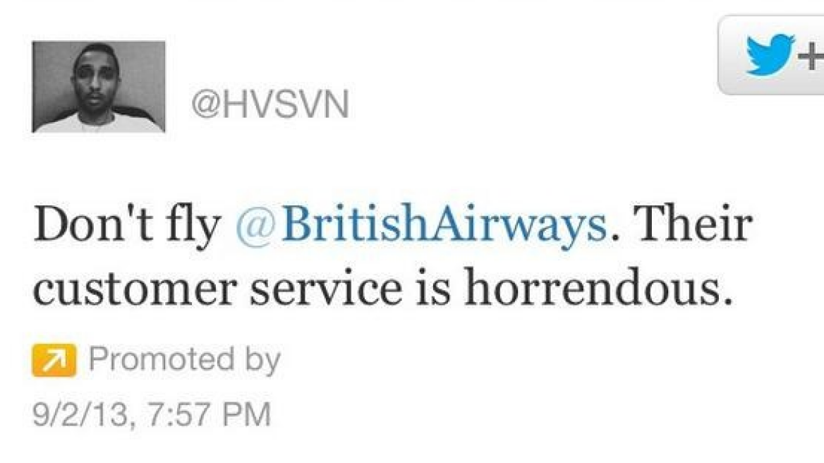 Αγόρασε διαφήμιση twitter αξίας χιλίων δολαρίων για να παραπονεθεί στη British Airways!