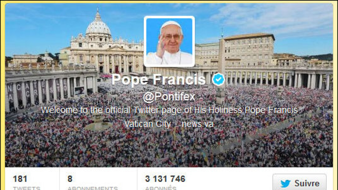 Ο λογαριασμός του Πάπα στο twitter ξεπέρασε τους 10 εκ. followers 