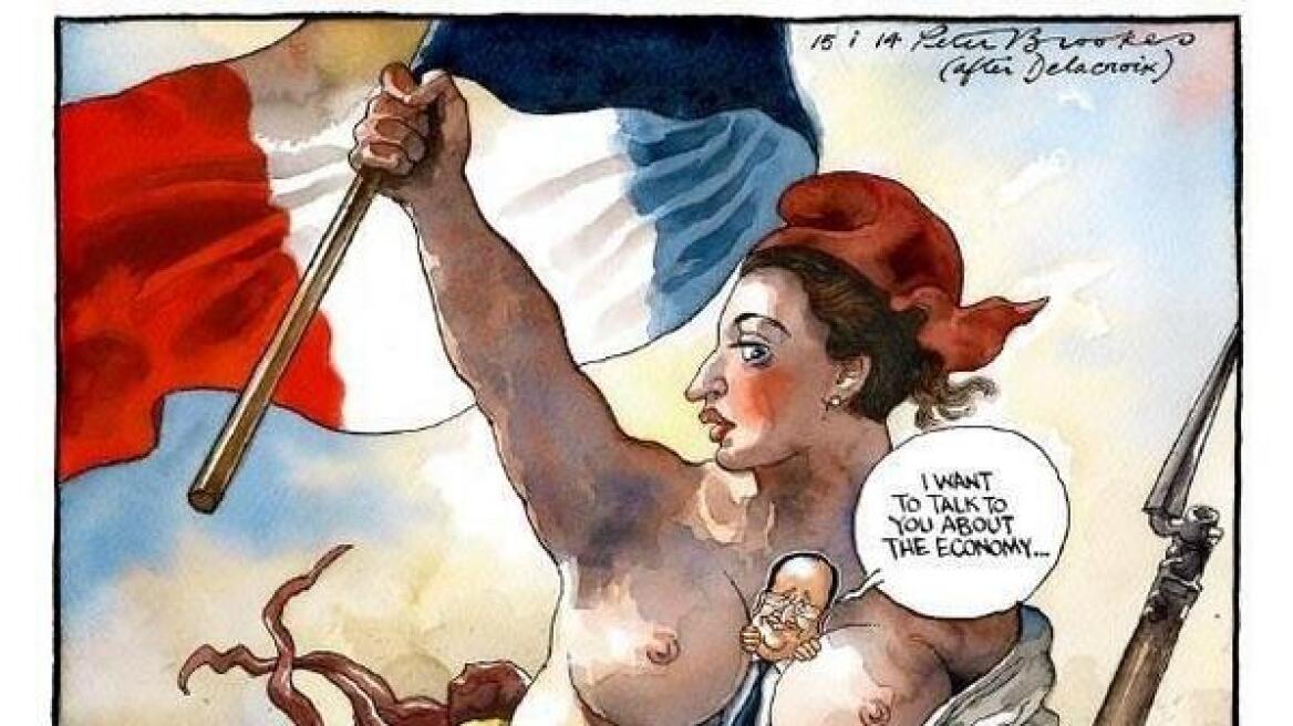 Σκίτσο των Times: Ο Ολάντ «πνίγηκε» στο στήθος της Μαριάν