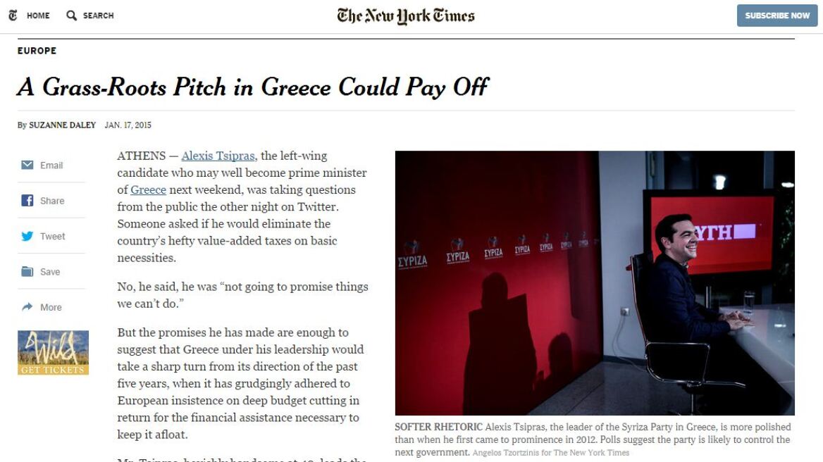 NYTimes: Ο Τσίπρας πιθανότερα θα διαπραγματευτεί παρά θα πάει σε χρεοκοπία
