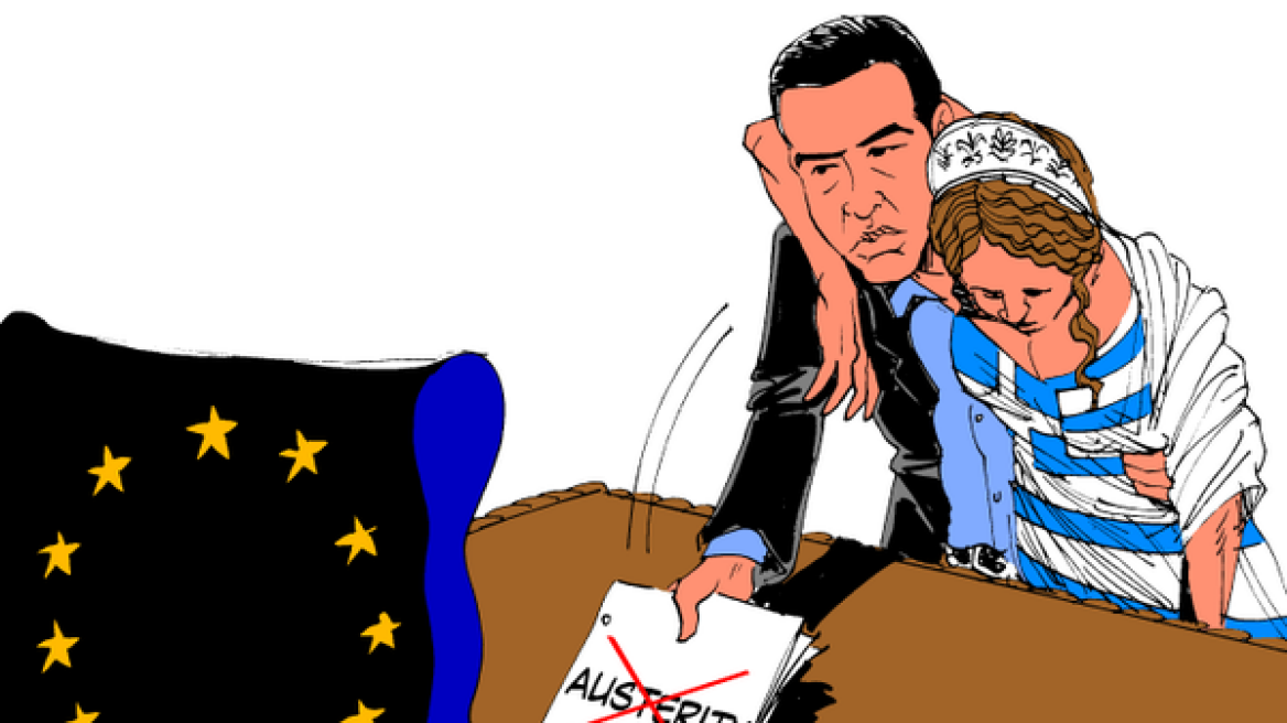 Σκίτσο: Ο Αλέξης Τσίπρας, η υποβασταζόμενη Ελλάδα και η άρνηση στη λιτότητα