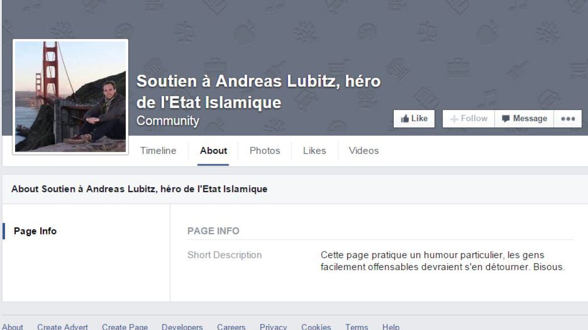 Εφτιαξαν σελίδα στο Facebook για τον «ήρωα του Ισλαμικού Κράτους»,  Andreas Lubitz!