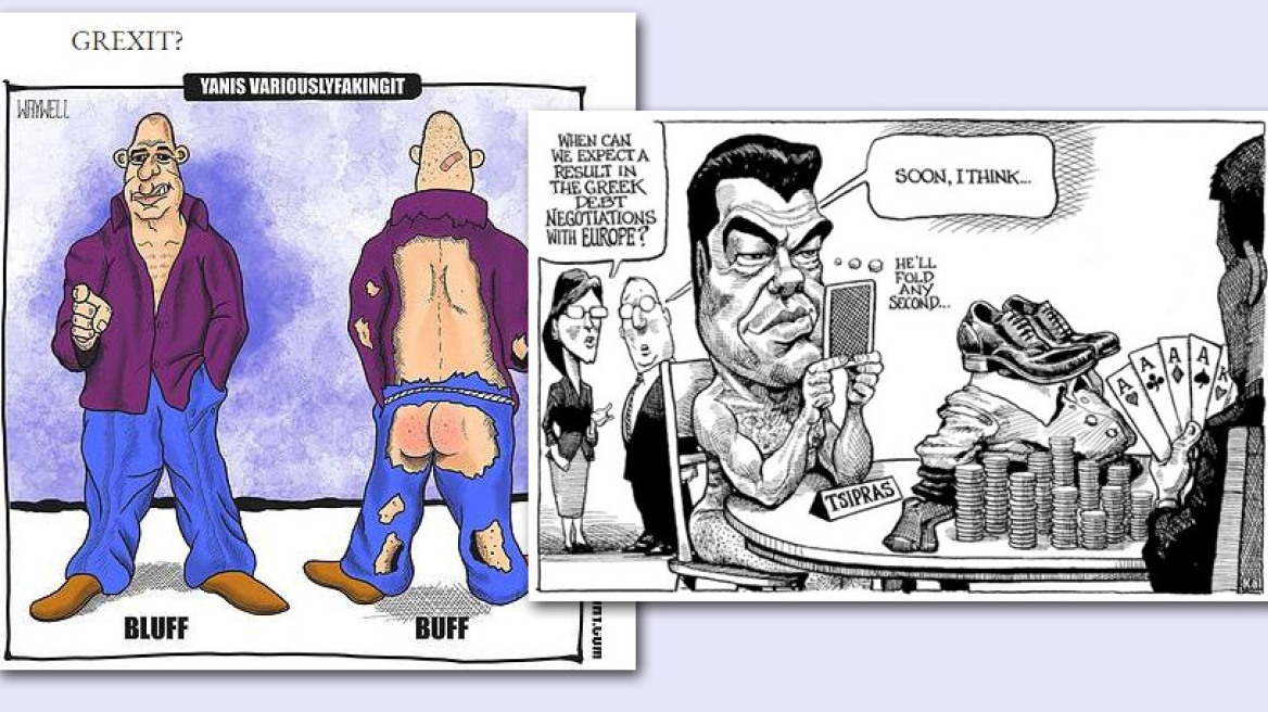 Στα σκίτσα του διεθνούς τύπου η «μπλόφα» Βαρουφάκη και το «παιχνίδι πόκερ» του Τσίπρα