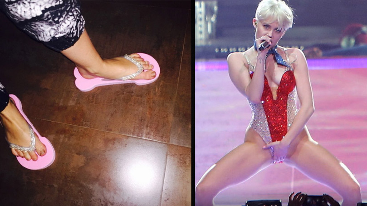 Miley Cyrus: Με ροζ σαγιονάρες σε σχήμα φαλλού 