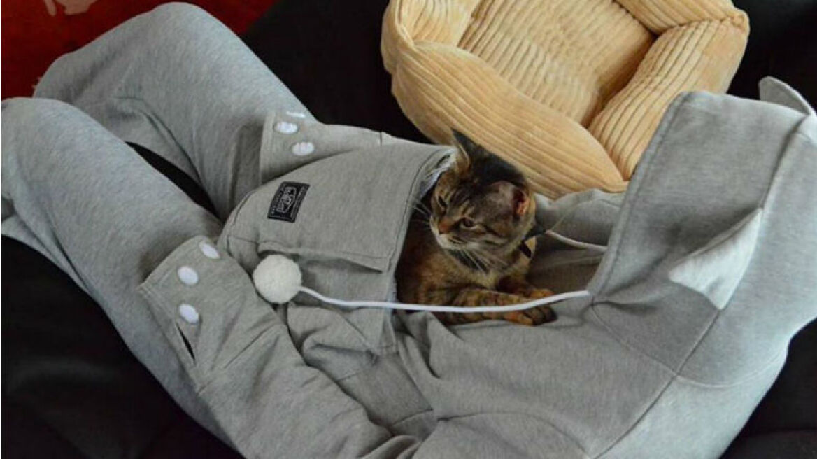 Φούτερ με θήκη-μάρσιπο για γάτες