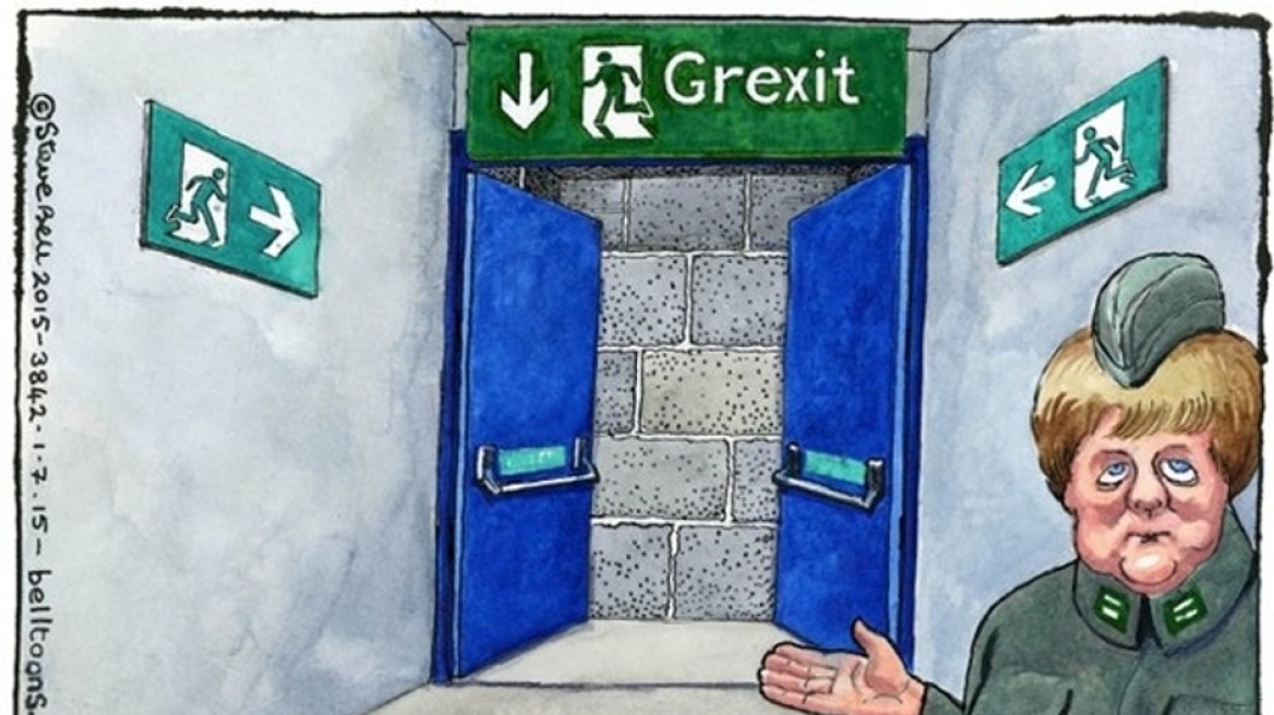 Δείτε το σκίτσο του Guardian: Η Μέρκελ με στρατιωτικά δείχνει στην Ελλάδα την... πόρτα