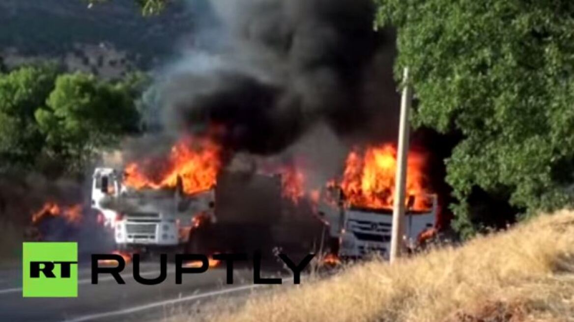  Βίντεο: Δείτε επίθεση Κούρδων ανταρτών σε τουρκικό κονβόϊ φορτηγών