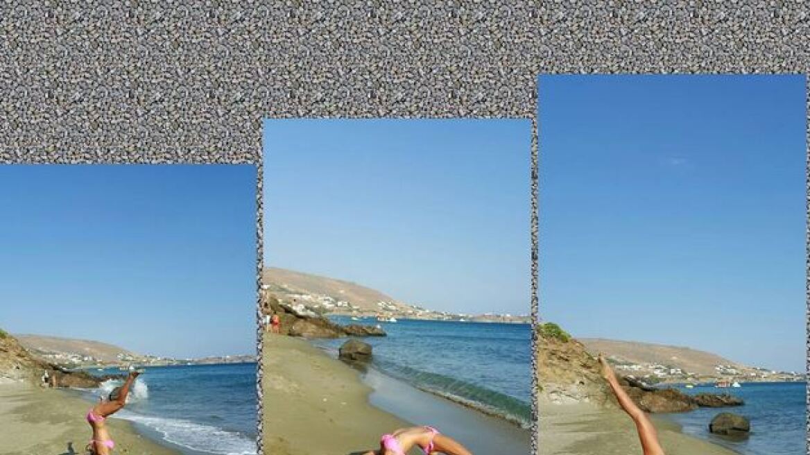 Ασκήσεις ευλυγισίας κάνει η Θωμαή Απέργη στην παραλία 