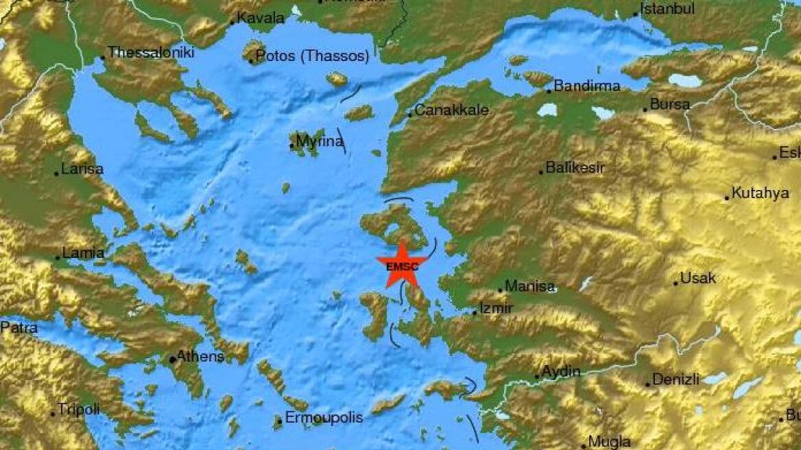 Σεισμός 4,7 Ρίχτερ νότια της Μυτιλήνης