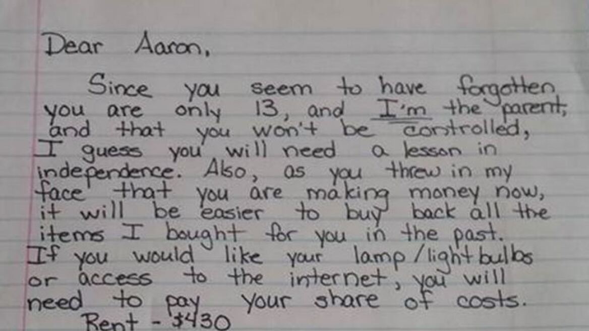 Διαβάστε την απίστευτη επιστολή μητέρας «περί ανεξαρτησίας» στον 13χρονο γιο της