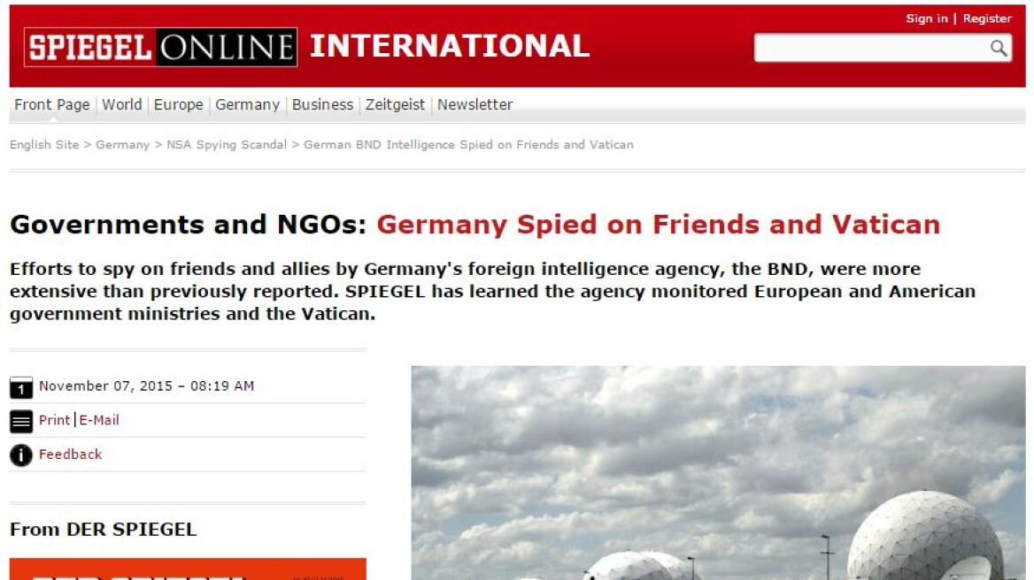 Spiegel: Οι Γερμανοί παρακολουθούσαν την ελληνική πρεσβεία στο Βερολίνο