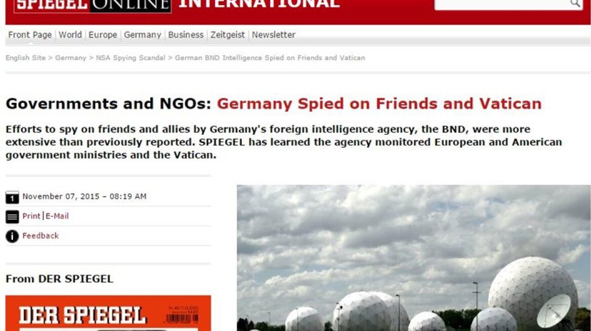 Spiegel: Germany spies on Greek embassy in Berlin