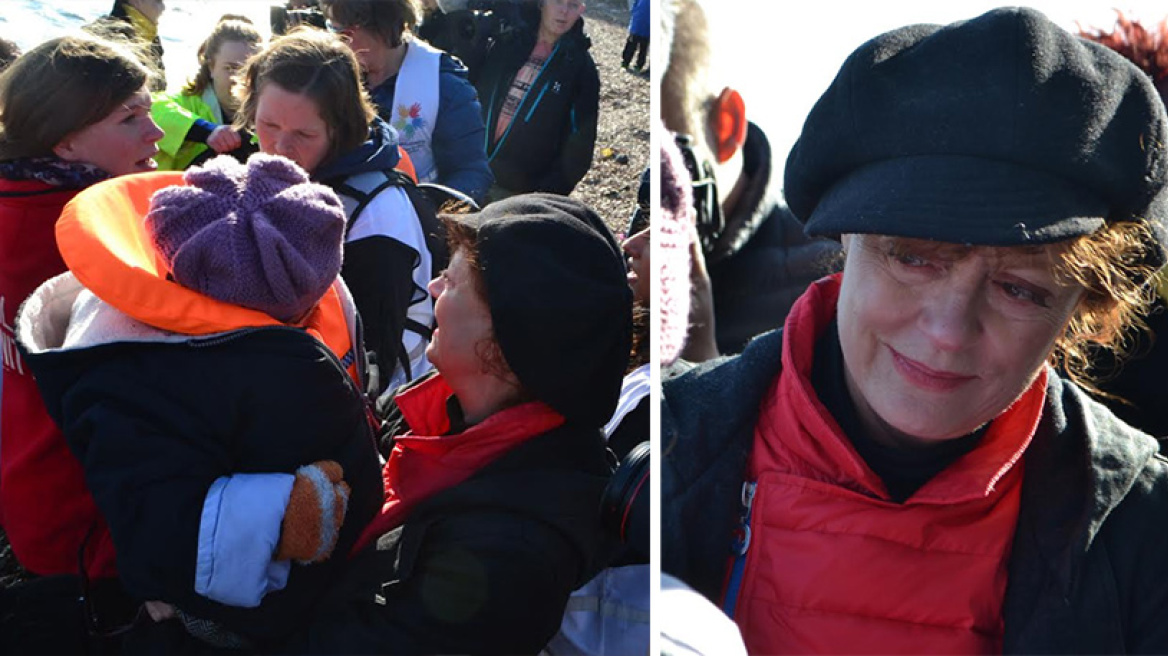 Η Σούζαν Σάραντον με δάκρυα στα μάτια υποδέχεται πρόσφυγες στη Λέσβο
