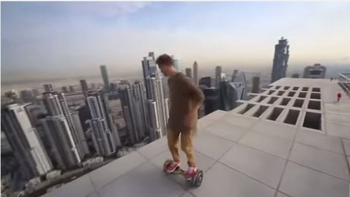 Απίστευτο βίντεο: Κάνει ηλεκτρικό πατίνι στην άκρη ενός ουρανοξύστη