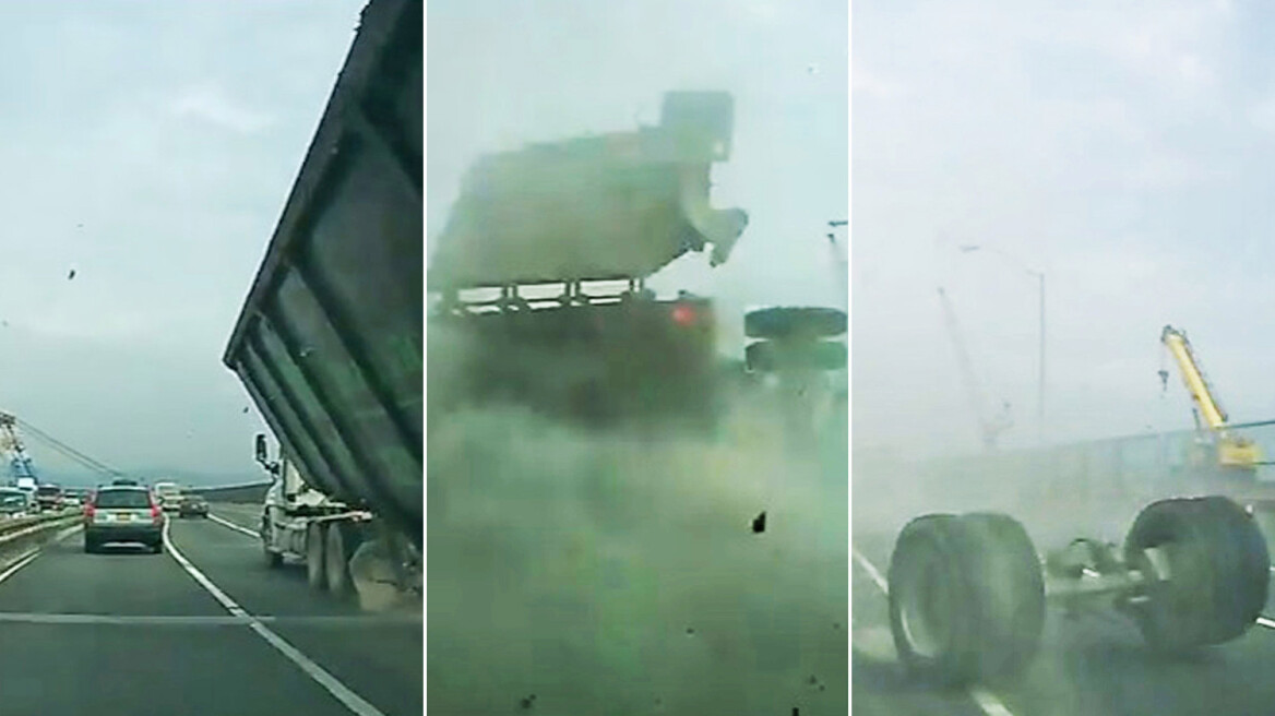 Βίντεο: Γλίτωσε... παρά τρίχα από τεράστιο φορτηγό εκτός ελέγχου
