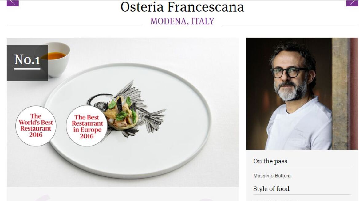 Το ιταλικό «Osteria Francescana» ανακηρύχθηκε το καλύτερο εστιατόριο στον κόσμο 