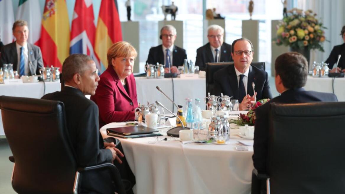 Βερολίνο: Μίνι «σύνοδος κορυφής» Ομπάμα, Μέρκελ, Μέι, Ολάντ, Ρέντσι, Ραχόι 