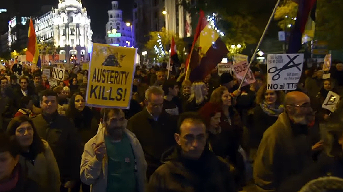 Βίντεο: Χιλιάδες διαδηλωτές κατέκλυσαν τη Μαδρίτη ενάντια στη λιτότητα του Ραχόι
