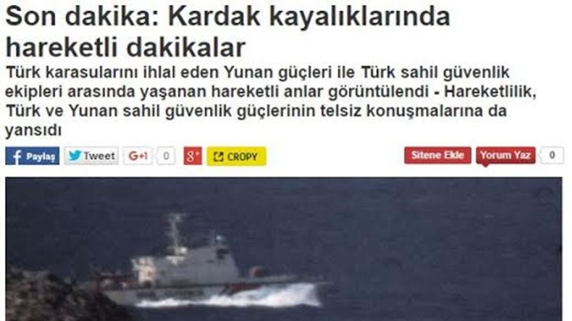 Greek and Turkish coastguard boats face off at Imia, Turkish media claim