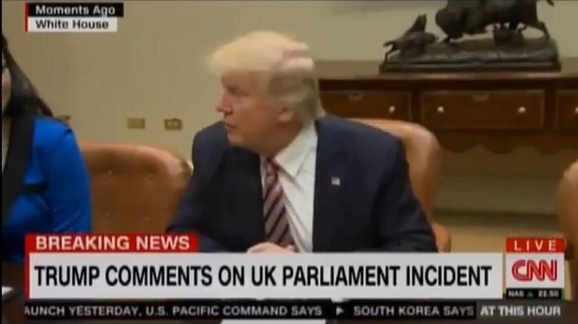 Η on camera αντίδραση του Τραμπ αμέσως μετά την επίθεση στο βρετανικό κοινοβούλιο