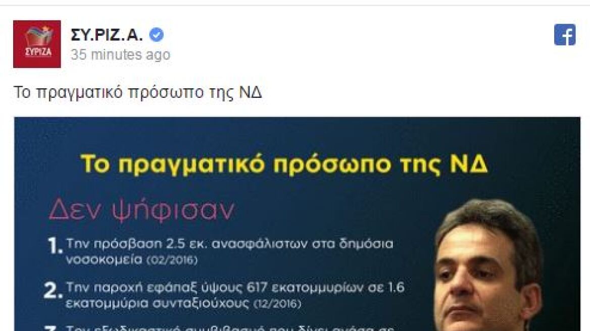 Μετά τη θύελλα στη Βουλή: Καμπάνια του ΣΥΡΙΖΑ για το... πραγματικό πρόσωπο της ΝΔ