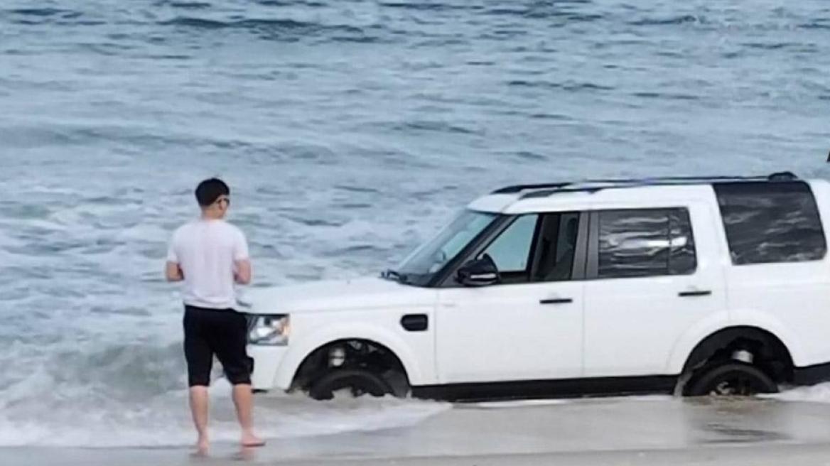 Παραλίγο η θάλασσα να του «καταπιεί» το Land Rover!