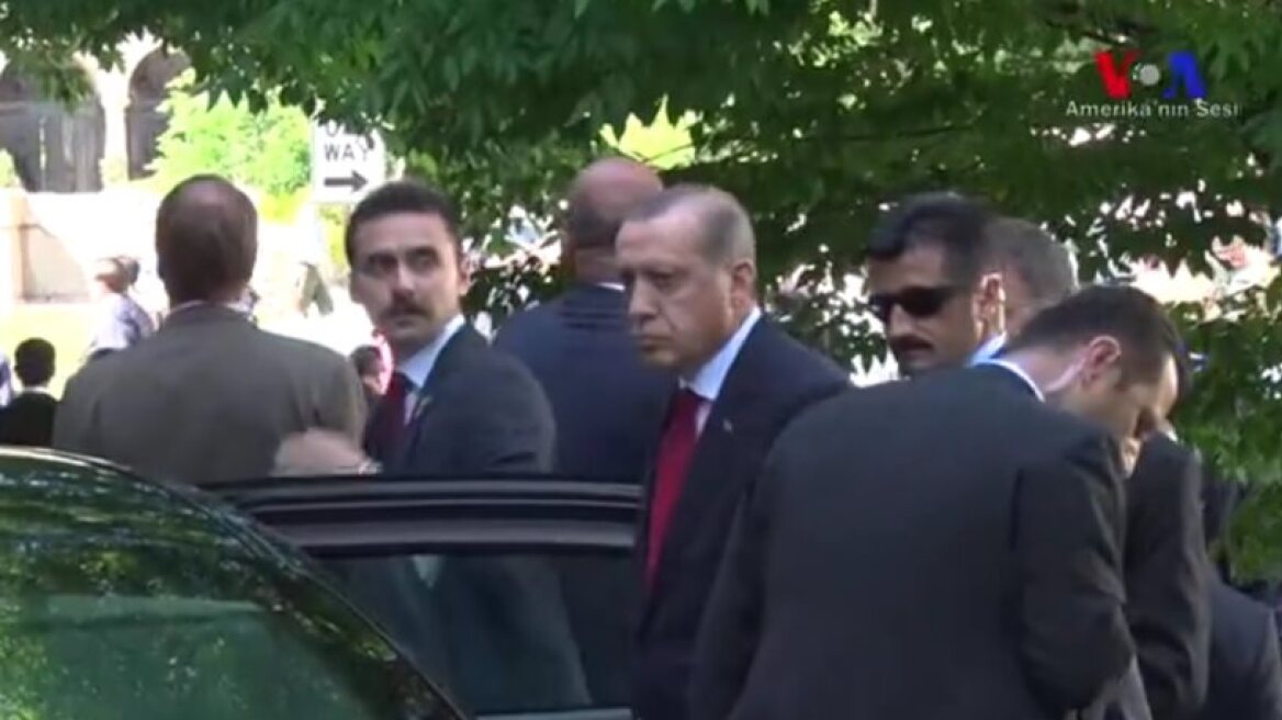 Video: Turkish President Erdogan watches his security detail attack protesters!