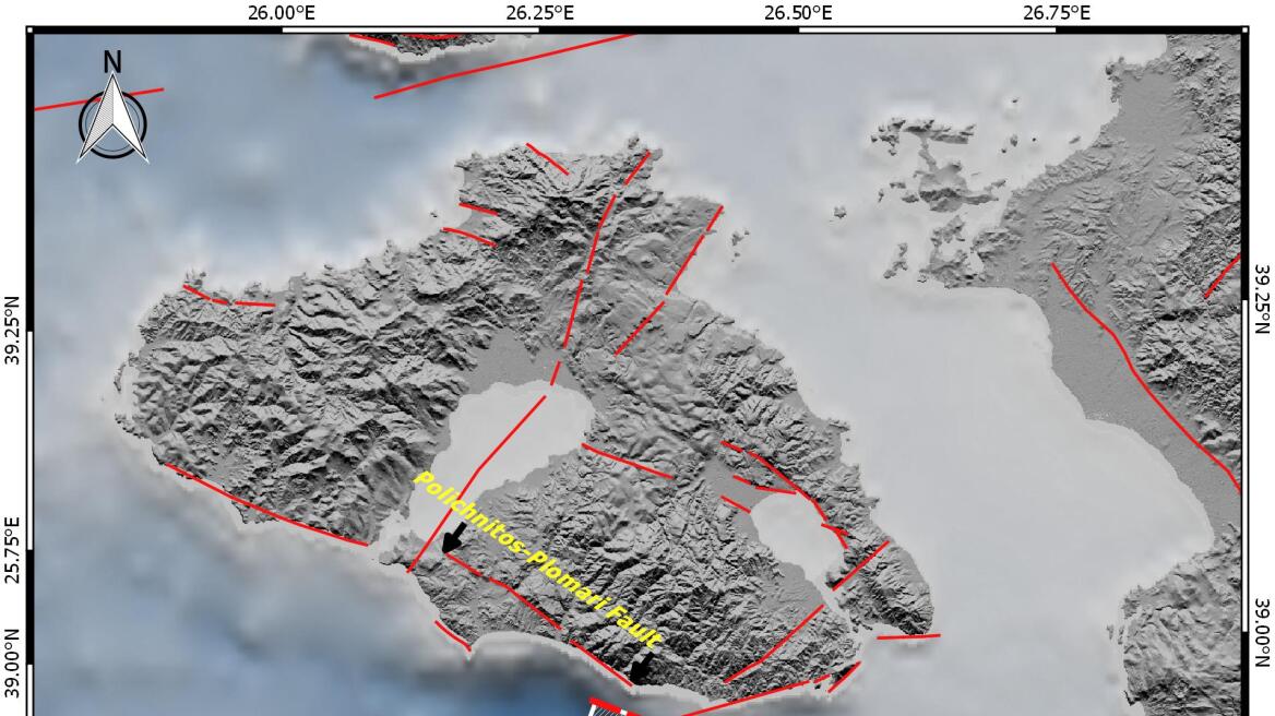 Απεικόνιση της περιοχής του ρήγματος του σεισμού νότια του Πλωμαρίου 