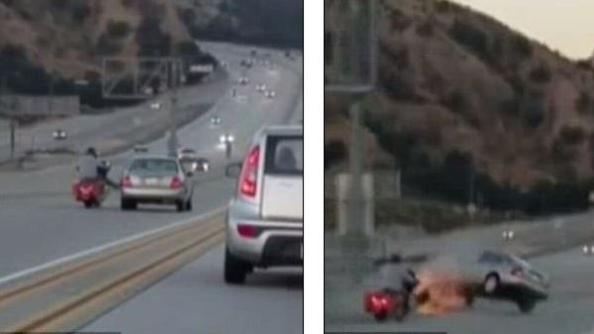 Μοτοσικλετιστής κλωτσάει αυτοκίνητο και δημιουργεί χάος σε δρόμο του Λος Άντζελες