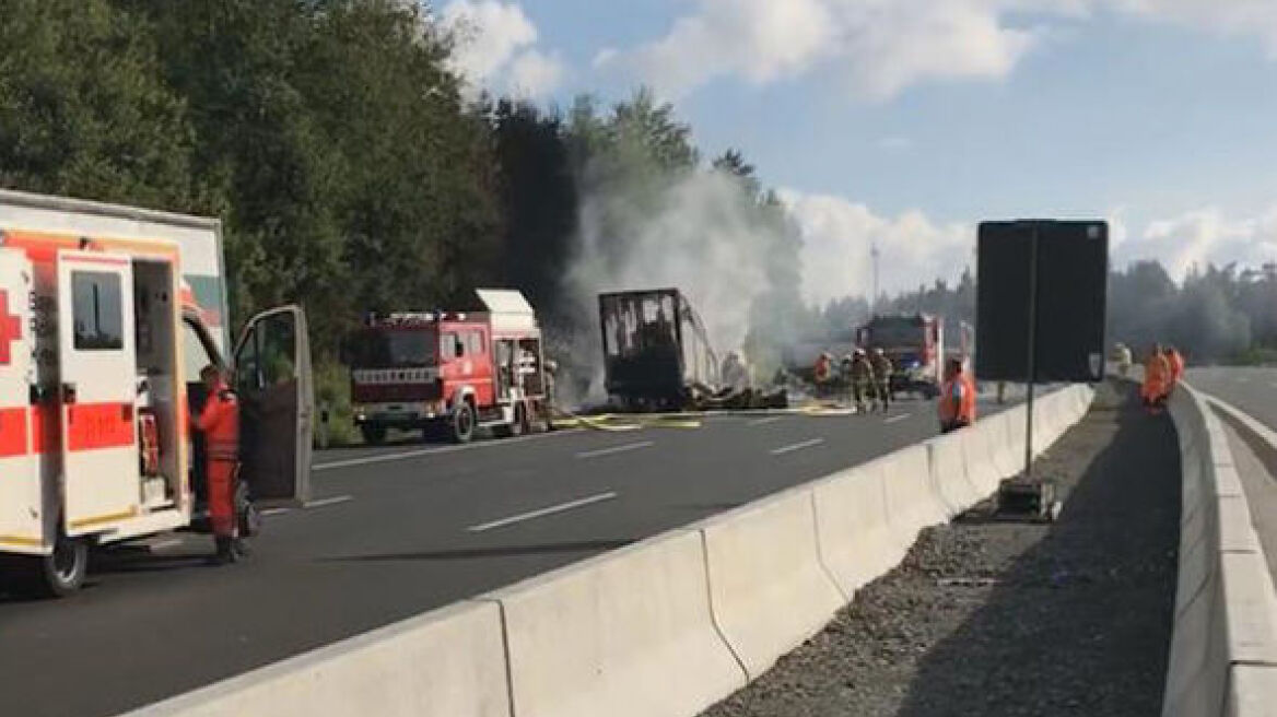 Germany now! Coach on fire after motorway crash – 31 people injured & 17 feared dead!