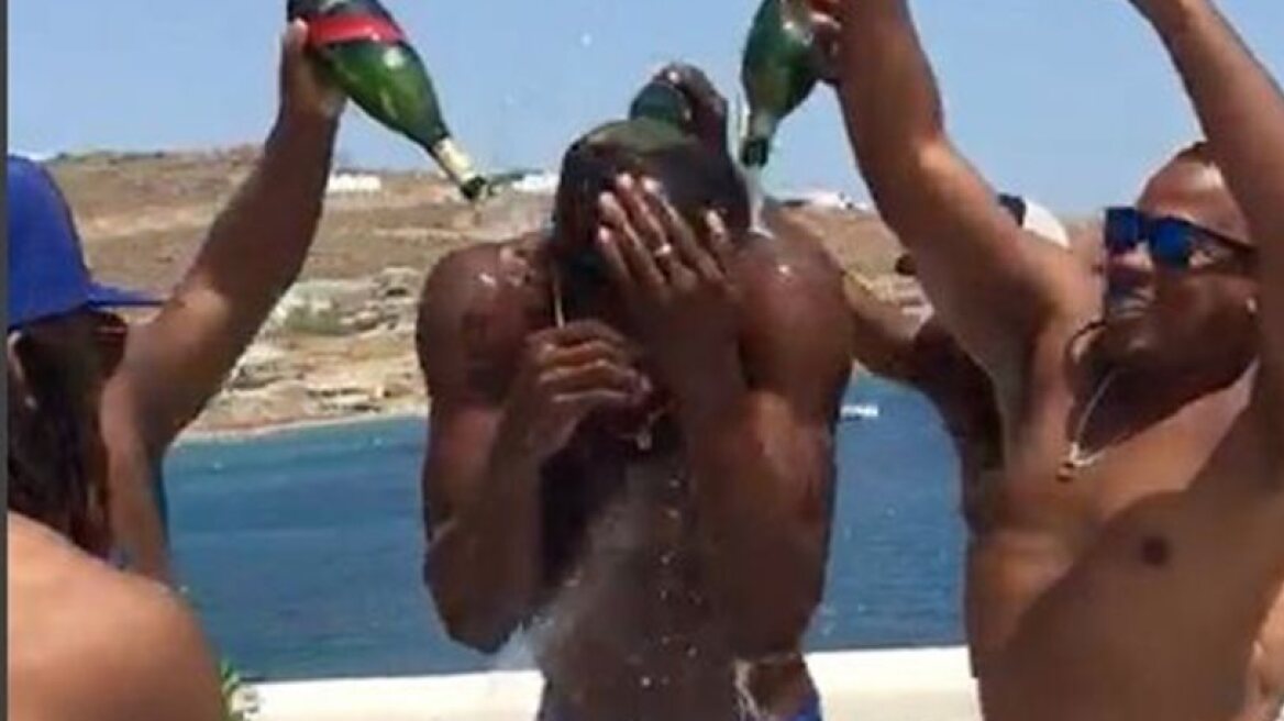 Usain Bolt doused in champagne in Mykonos (video)