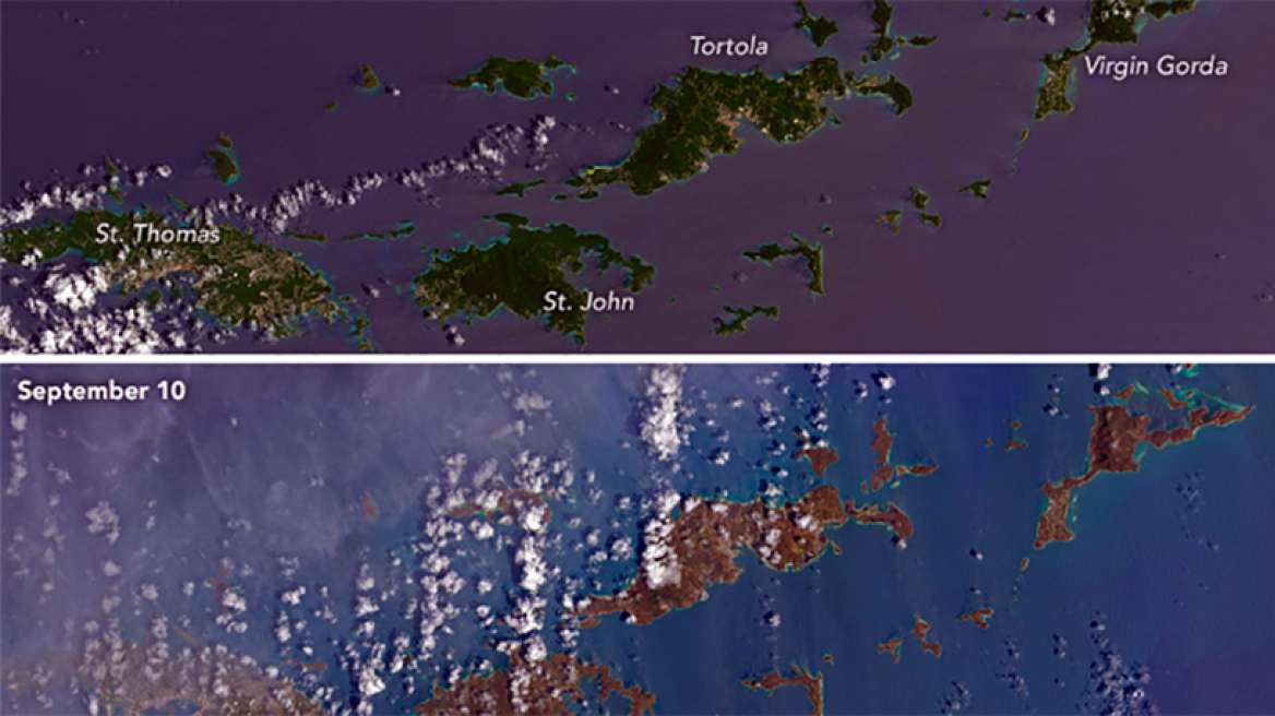 Φωτογραφία από NASA: Νησιά της Καραϊβικής, πριν και μετά την Ιρμα
