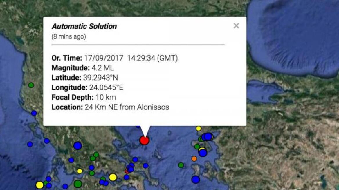 Σεισμική δόνηση 4,2 Ρίχτερ ανοιχτά της Αλοννήσου
