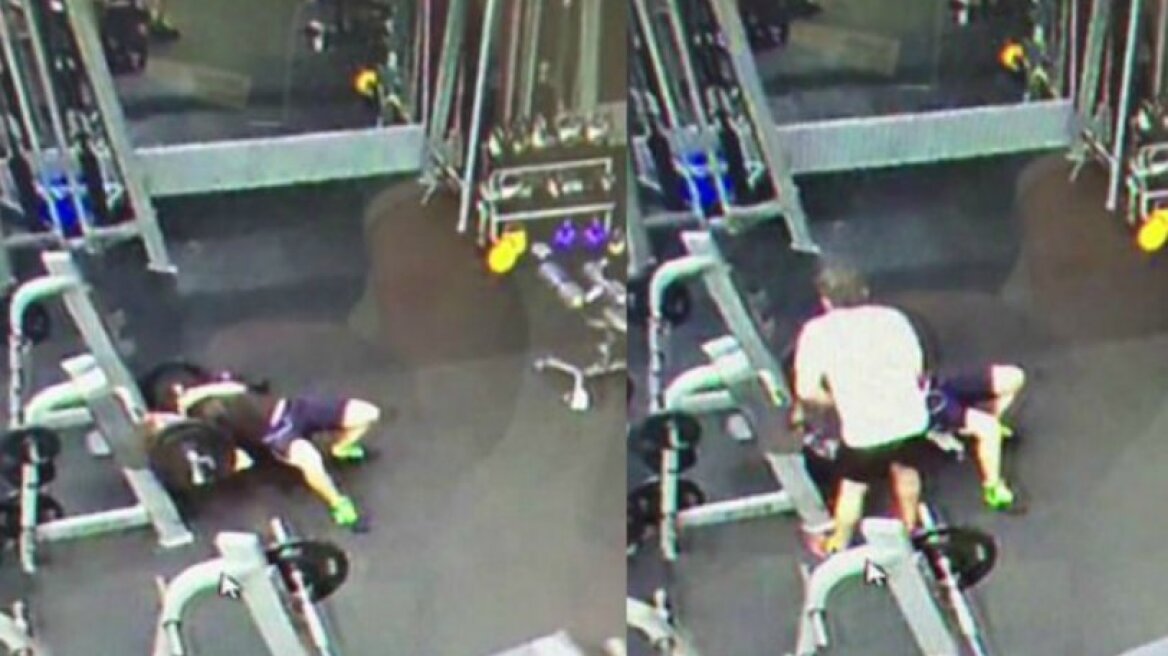 Shocking moment man pinned by 120kg barbell! (video)