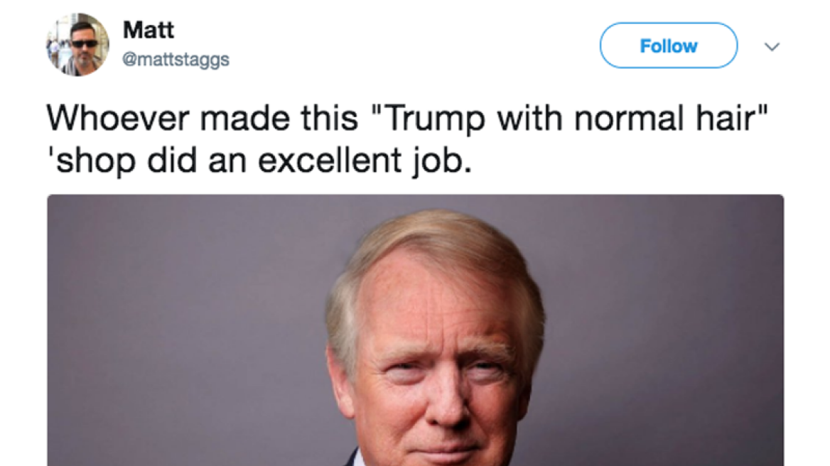 Someone Photoshopped Trump with “normal hair”, and the result is amazing! (photo)